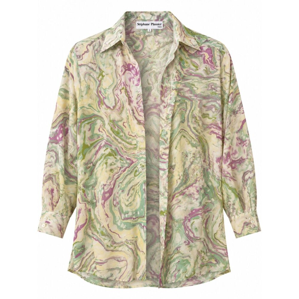 Stéphane Plassier Paris 100% Silk Marbled Swirl Print Blouse L Made in France